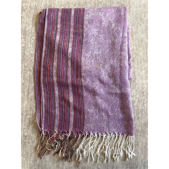 Purple Woven Paisley Scarf Dark Purple Stripes Fringe Gift - Picture 1 of 7